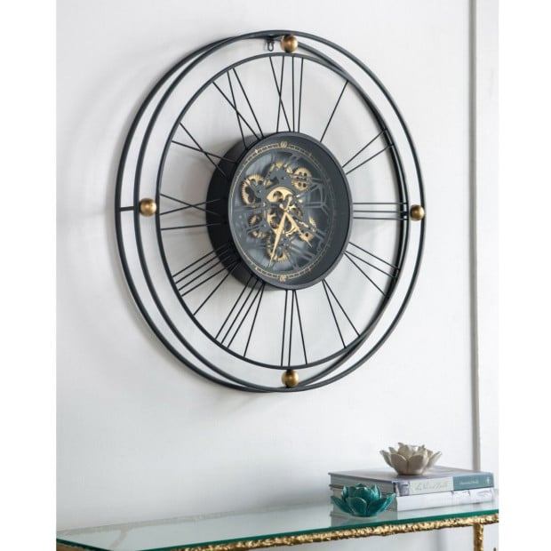 Traveler Iron Wall Clock With Moving 3D Mechanism Art Decor Image 3