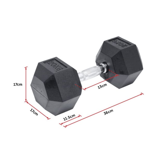 20kg Commercial Rubber Hex Dumbbell Gym Weight Image 6