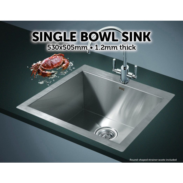 530x505mm Handmade Stainless Steel Topmount Kitchen Laundry Sink Image 2