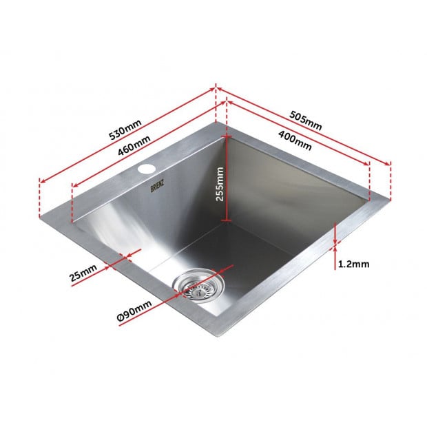 530x505mm Handmade Stainless Steel Topmount Kitchen Laundry Sink Image 7