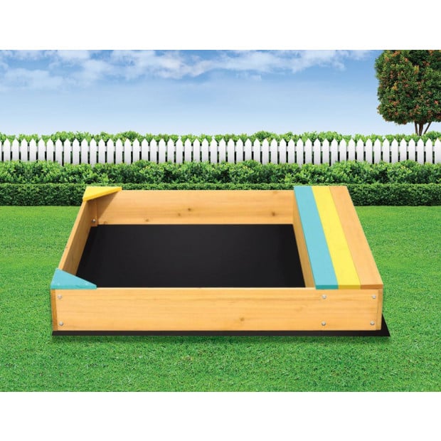 Wooden Kids Sandbox Children Outdoor Play Sandpit 102 x 96 x 15.5cm