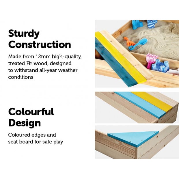 Wooden Kids Sandbox Children Outdoor Play Sandpit 102 x 96 x 15.5cm Image 2