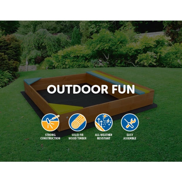 Wooden Kids Sandbox Children Outdoor Play Sandpit 102 x 96 x 15.5cm Image 3
