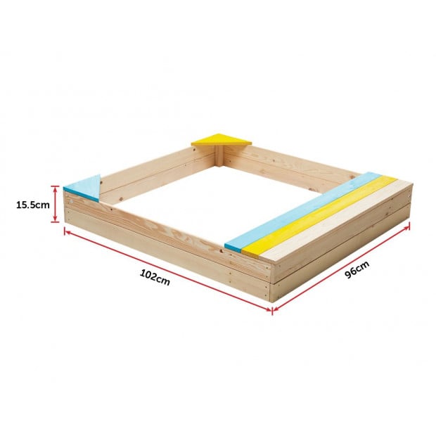 Wooden Kids Sandbox Children Outdoor Play Sandpit 102 x 96 x 15.5cm Image 6