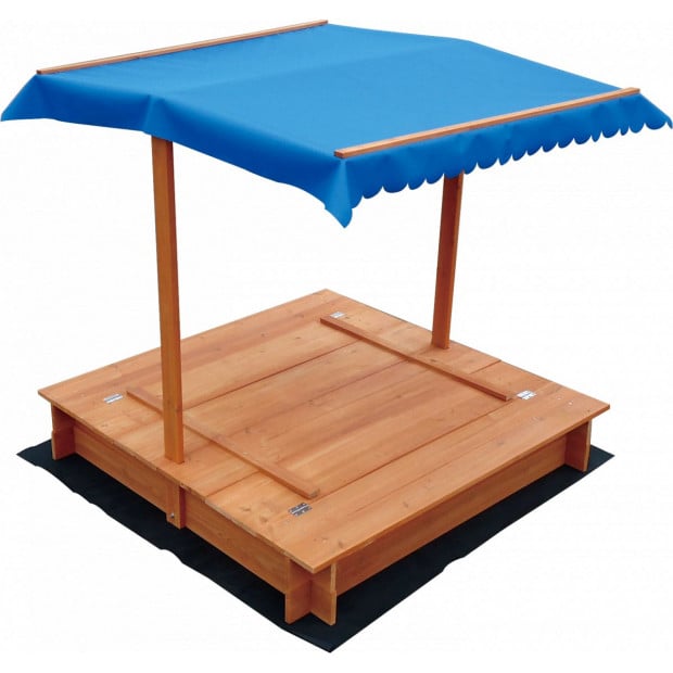 Kids Wooden Toy Sandpit With Blue Canopy Image 4