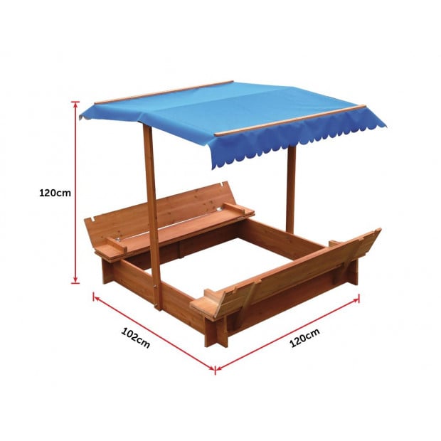 Kids Wooden Toy Sandpit With Blue Canopy Image 5