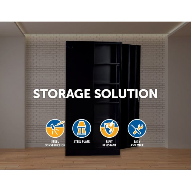 Two-door Shelf Office Gym Filing Storage Locker Cabinet Safe Black - 185x90x40 Image 2