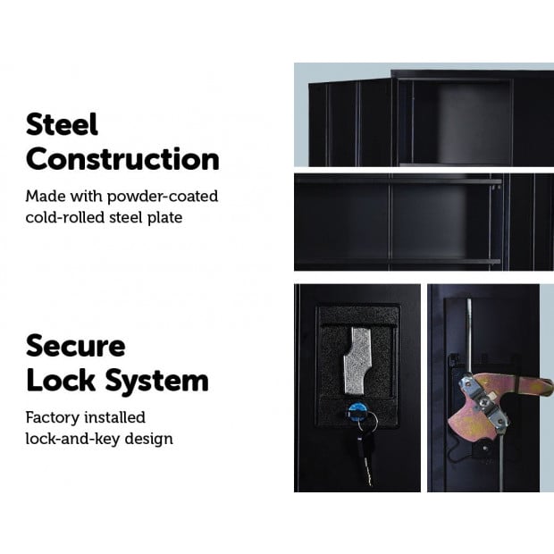 Two-door Shelf Office Gym Filing Storage Locker Cabinet Safe Black - 185x90x40 Image 3