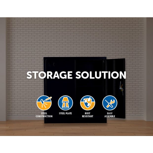 Two-door Shelf Office Gym Filing Storage Locker Cabinet Safe Black - 90x85x40 Image 2