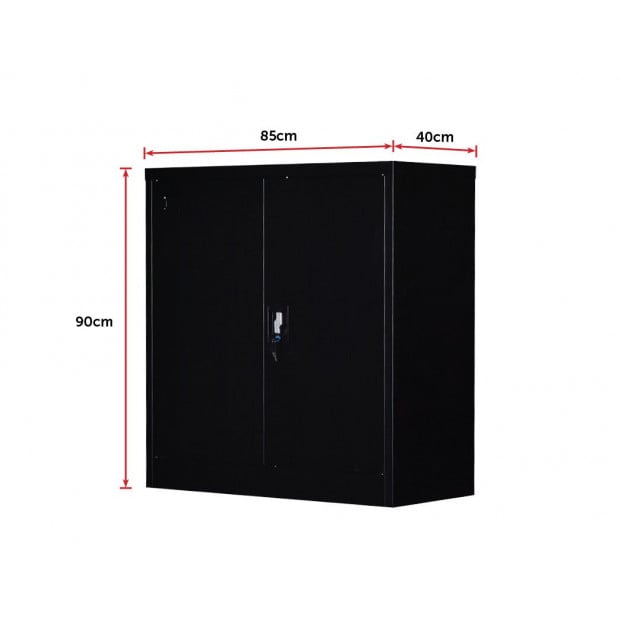 Two-door Shelf Office Gym Filing Storage Locker Cabinet Safe Black - 90x85x40 Image 6