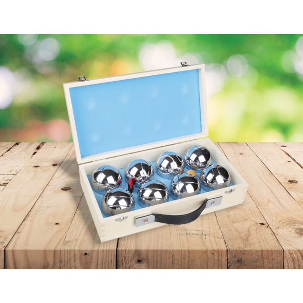 Deluxe Boules Bocce 8 Alloy Ball Set With Wooden Case