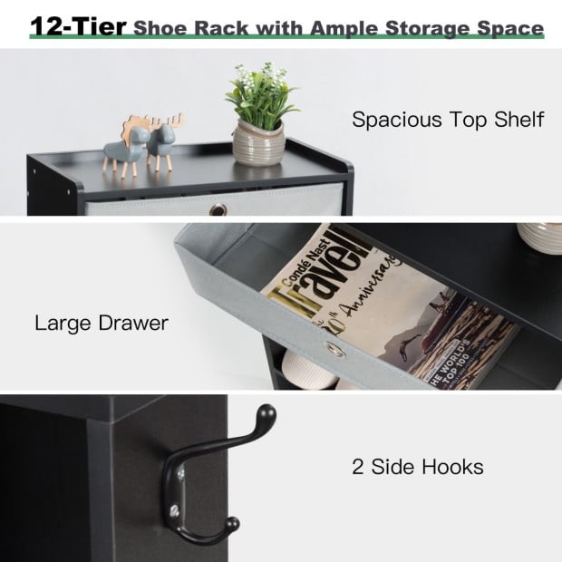 13-tier Vertical Shoe Rack With Removable Drawer - Black Image 4