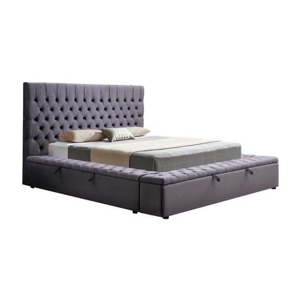 Bed frame Queen Size Velvet Fabric Dark Grey