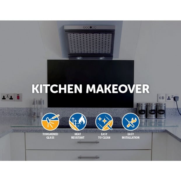 Toughened 60cm X 70cm Black Glass Kitchen Splashback Image 2