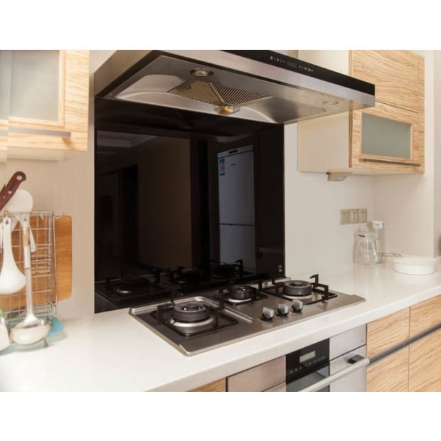 Toughened 90cm X 75cm Black Glass Kitchen Splashback