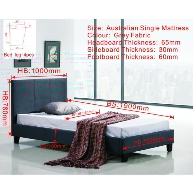 Single Linen Fabric Bed Frame Grey Image 5