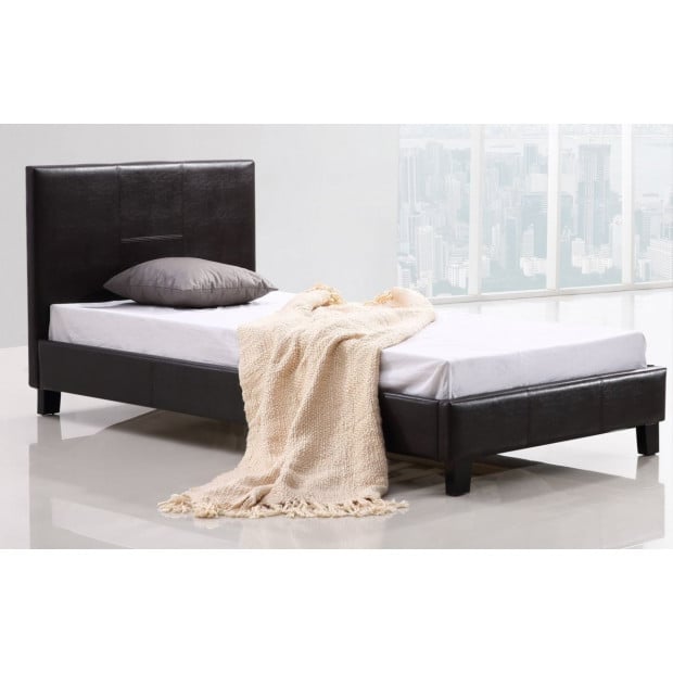 Single Pu Leather Bed Frame Brown