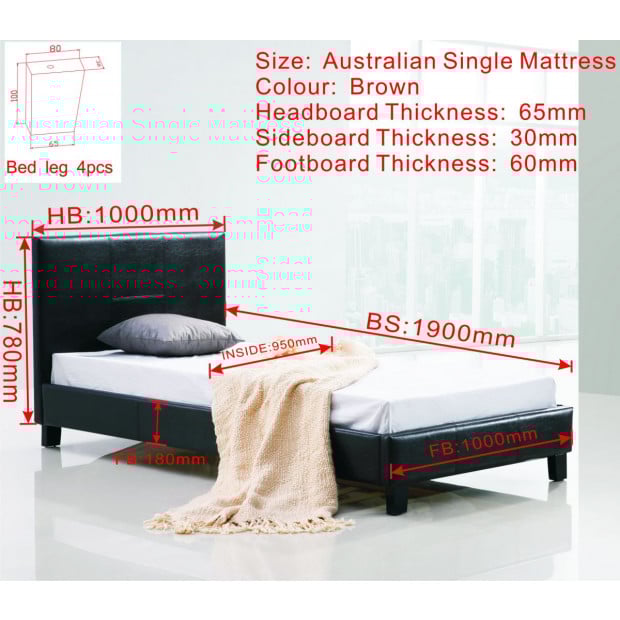 Single Pu Leather Bed Frame Brown Image 6