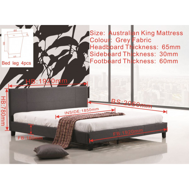King Linen Fabric Bed Frame Grey Image 5
