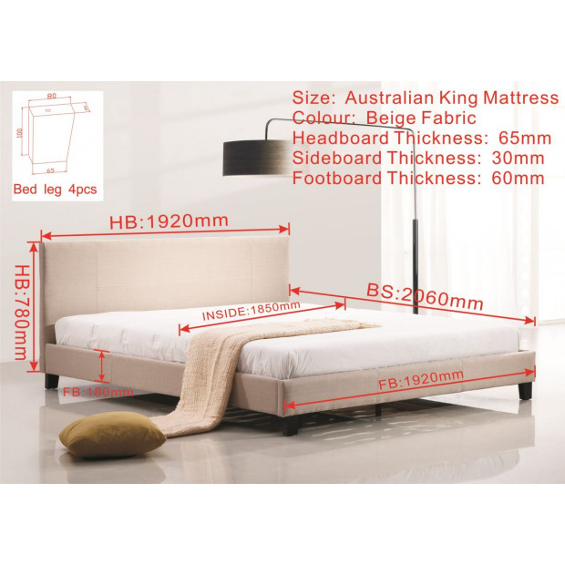 King Linen Fabric Bed Frame Beige Image 6