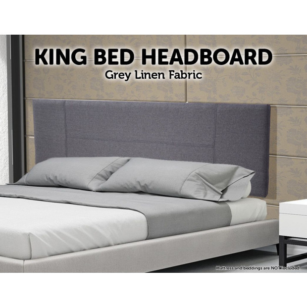 Linen Fabric King Bed Headboard Bedhead - Grey Image 2