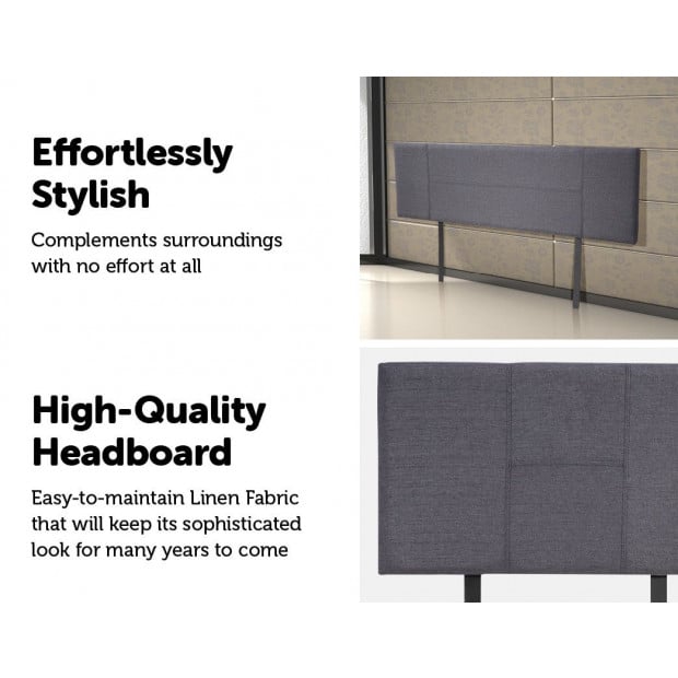 Linen Fabric King Bed Headboard Bedhead - Grey Image 4