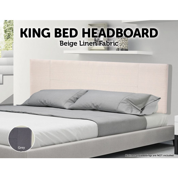 Linen Fabric King Bed Headboard Bedhead - Beige Image 2