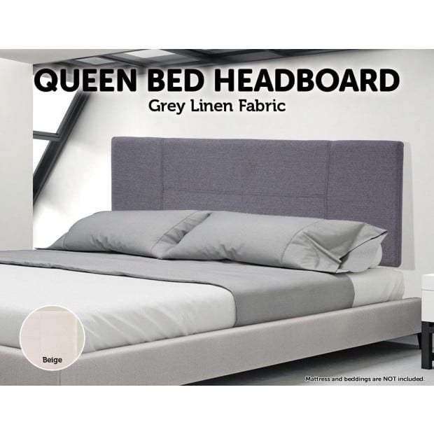 Linen Fabric Queen Bed Headboard Bedhead - Grey Image 2