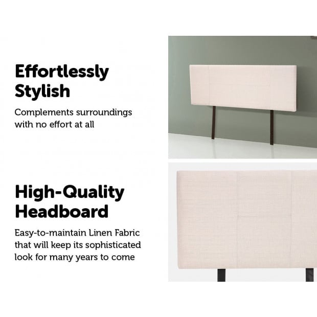 Linen Fabric Queen Bed Headboard Bedhead - Beige Image 4