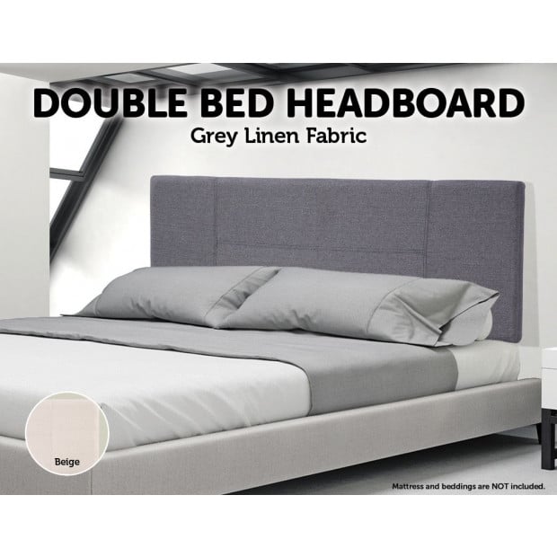 Linen Fabric Double Bed Headboard Bedhead - Grey Image 2