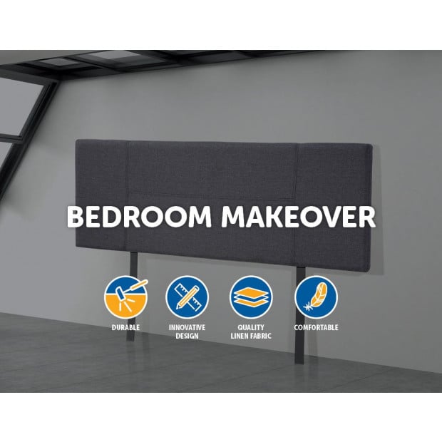 Linen Fabric Double Bed Headboard Bedhead - Grey Image 3