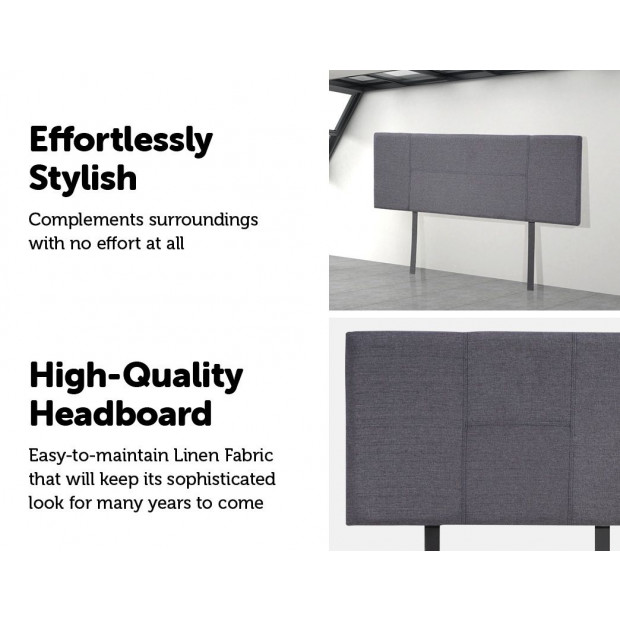 Linen Fabric Double Bed Headboard Bedhead - Grey Image 4