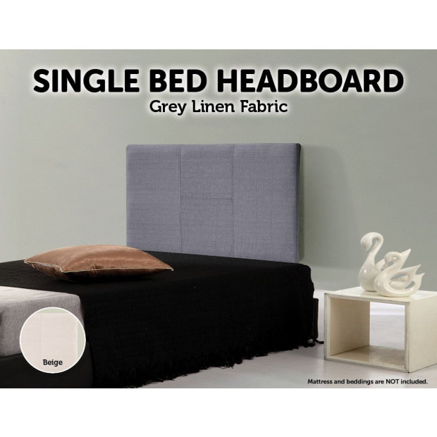 Linen Fabric Single Bed Headboard Bedhead - Grey Image 2
