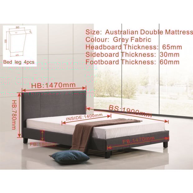 Double Linen Fabric Bed Frame Grey Image 6