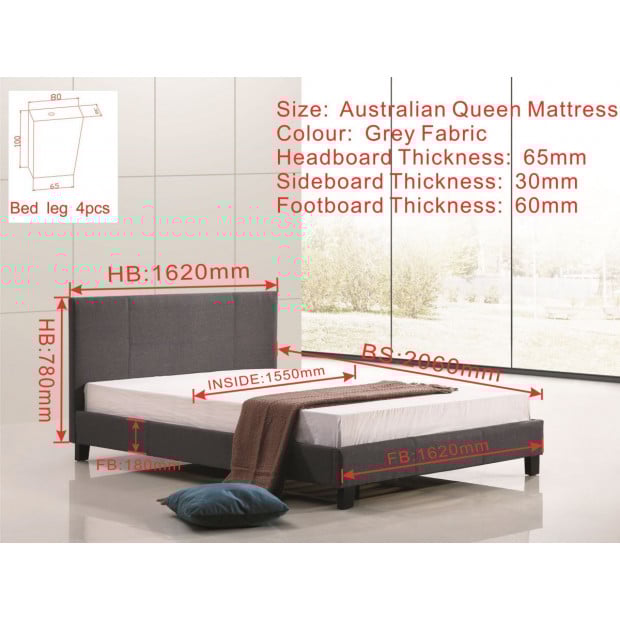 Queen Linen Fabric Bed Frame Grey Image 6