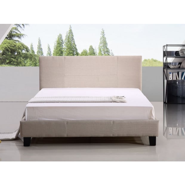 Double Linen Fabric Bed Frame Beige Image 2