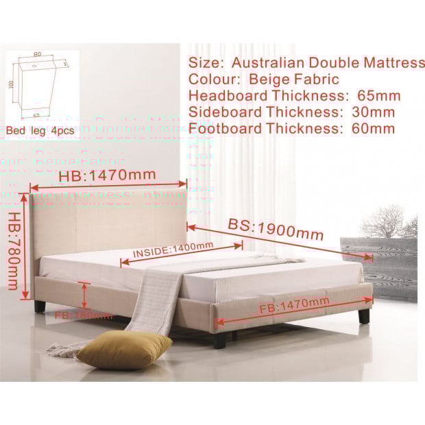 Double Linen Fabric Bed Frame Beige Image 6