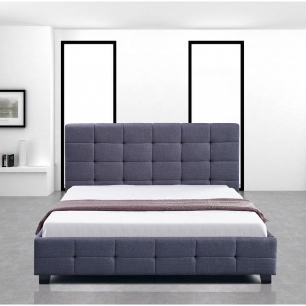 Linen Fabric Double Deluxe Bed Frame Grey Image 2