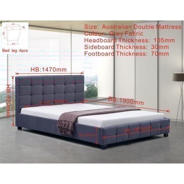 Linen Fabric Double Deluxe Bed Frame Grey Image 4