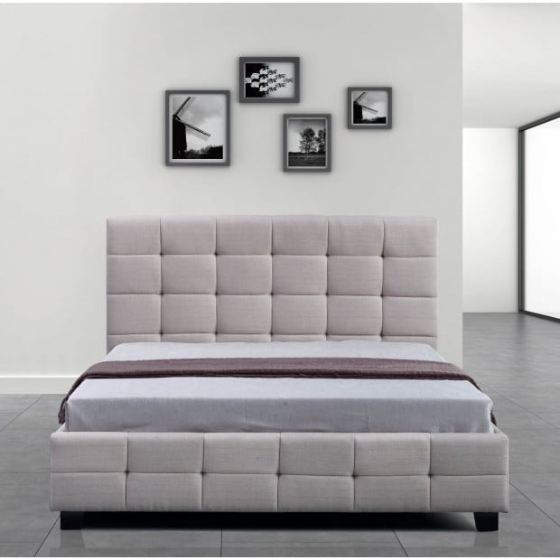 Linen Fabric Queen Deluxe Bed Frame Beige Image 2