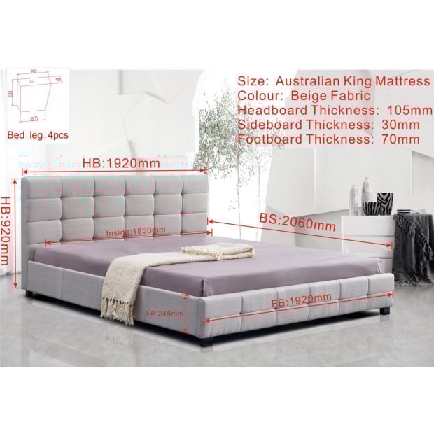 Linen Fabric King Deluxe Bed Frame Beige Image 5