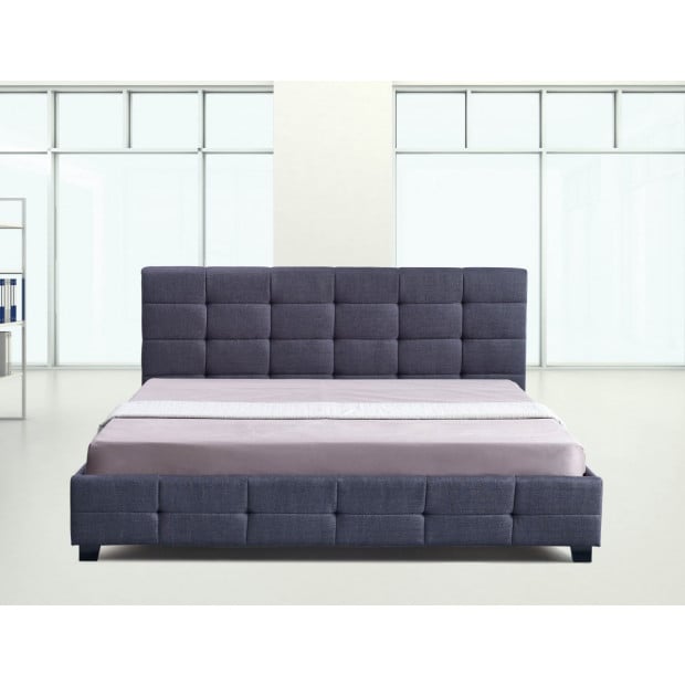 Linen Fabric King Deluxe Bed Frame Grey Image 2