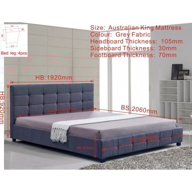 Linen Fabric King Deluxe Bed Frame Grey Image 5