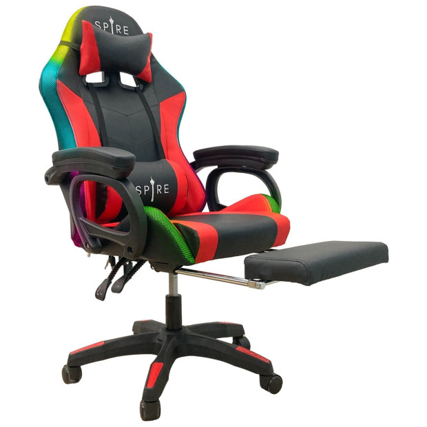 Spire Onyx LED Massage Gaming Chair - Red and Black Image 3