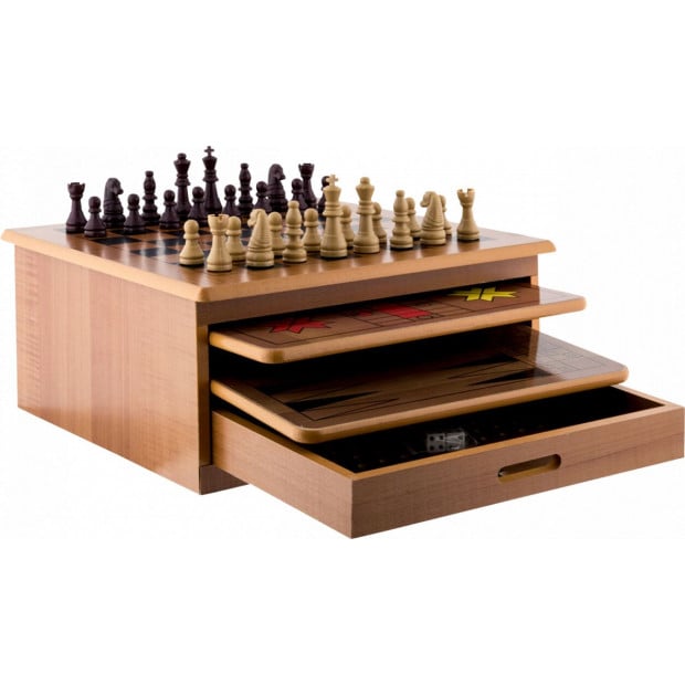 10 In 1 Wooden Chess Board Games Slide Out Checkers House Unit Set Image 4