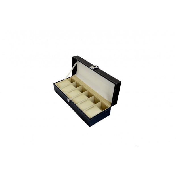 6 Slot Mens Watch Display Case Box Black Pu Leather Image 2