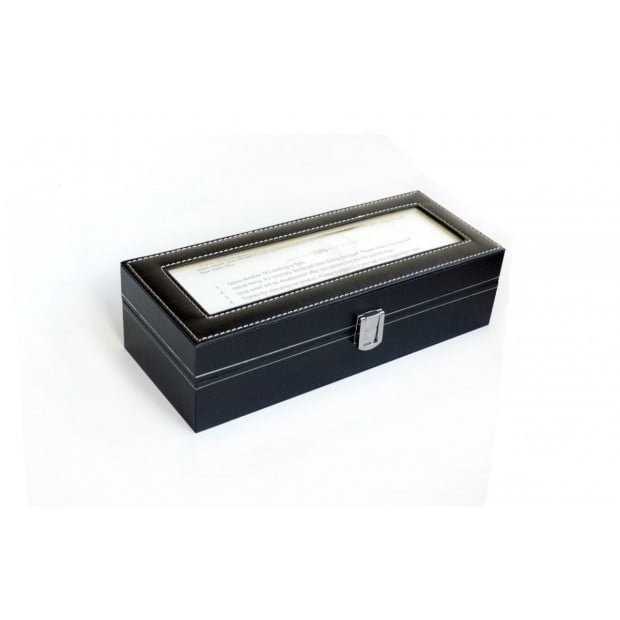 6 Slot Mens Watch Display Case Box Black Pu Leather Image 3