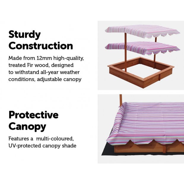 Kids Wooden Toy Sandpit With Adjustable Canopy Image 2
