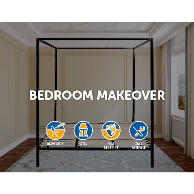 4 Four Poster King Bedroom Bed Steel Frame Image 2