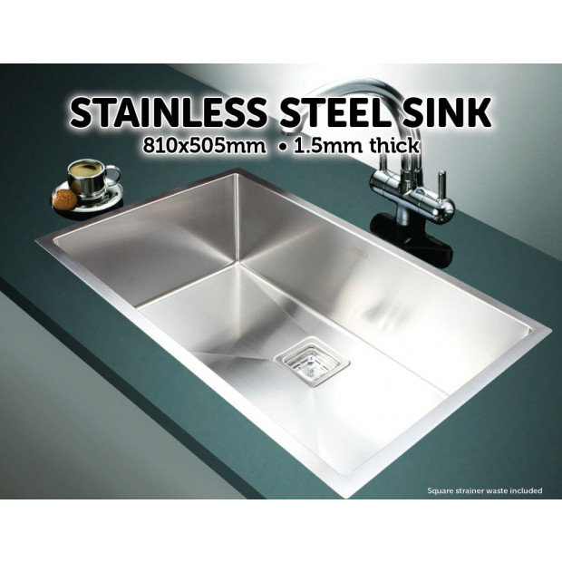 810x505mm Handmade 1.5mm Stainless Steel Kitchen Sink Square Waste Image 2
